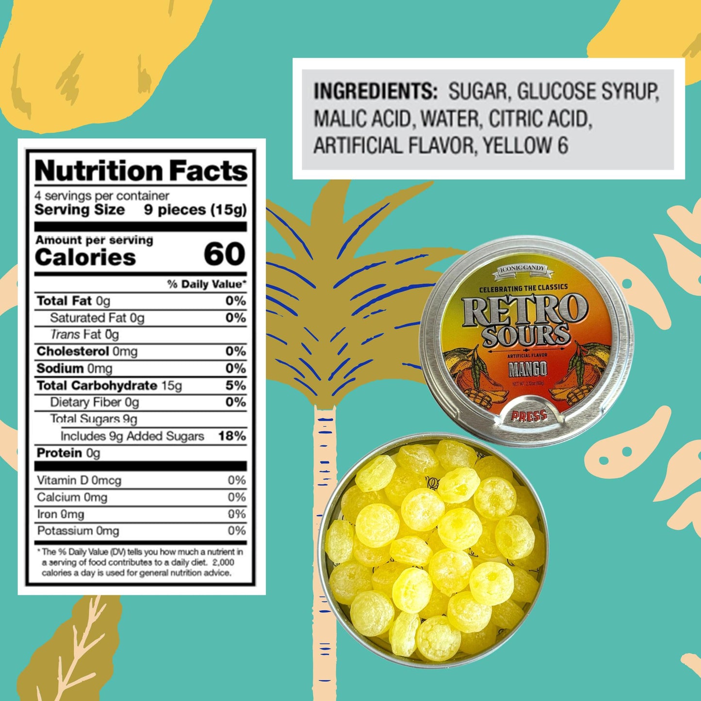 Nutrition facts and ingredients for Retro Sours Mango sour candy