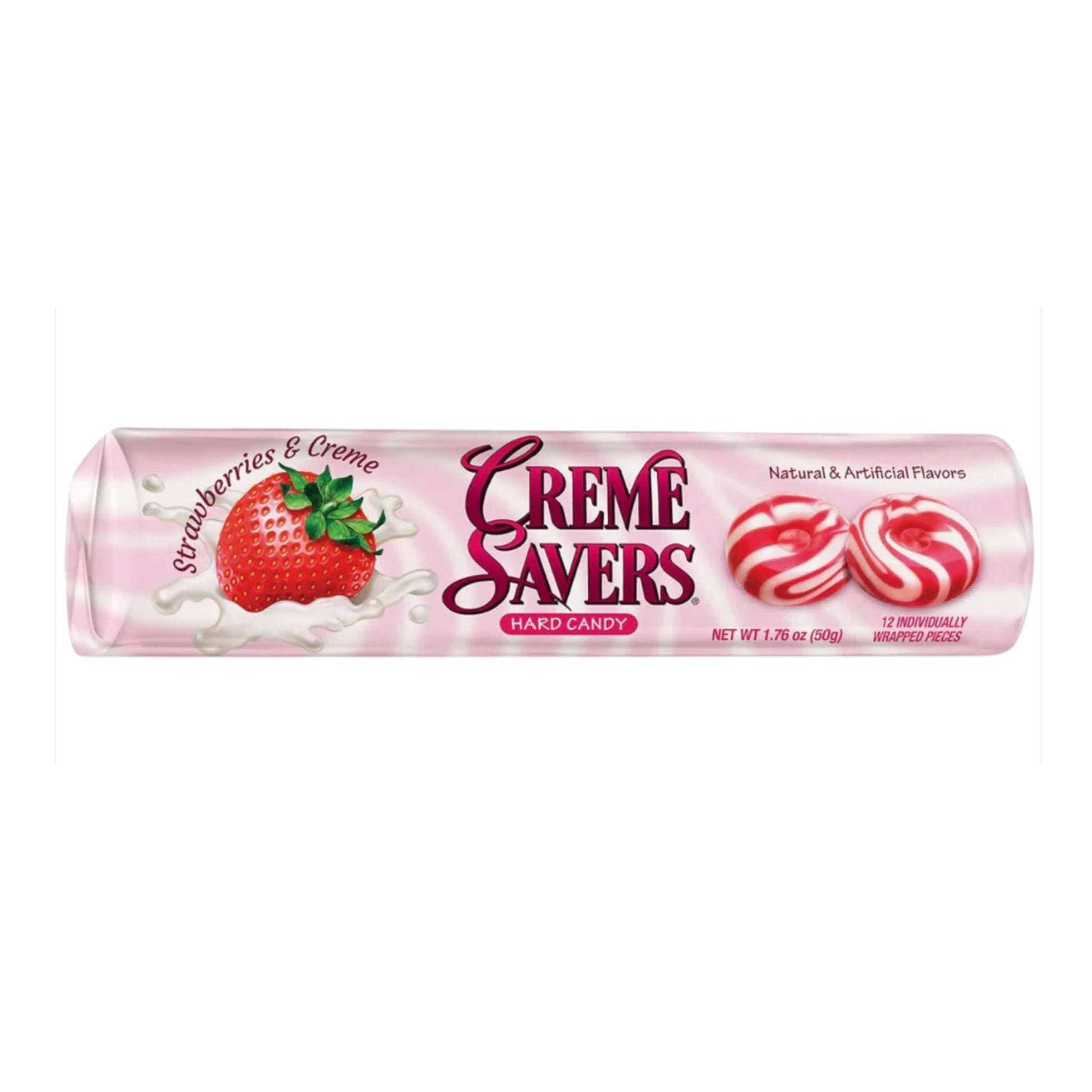 Creme Savers Strawberries & Creme Hard Candy roll with swirl design packaging