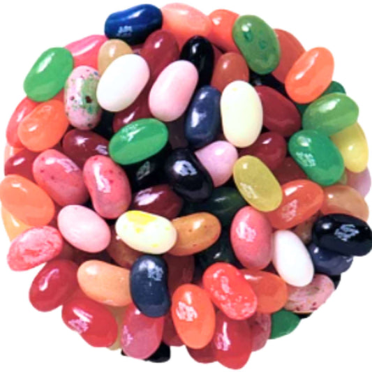 Assorted mix of Jelly Belly 49 flavor jelly beans in vibrant colors